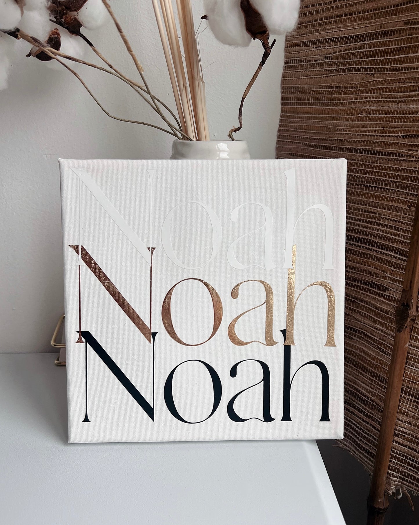 Custom canvas art name white, gold and black