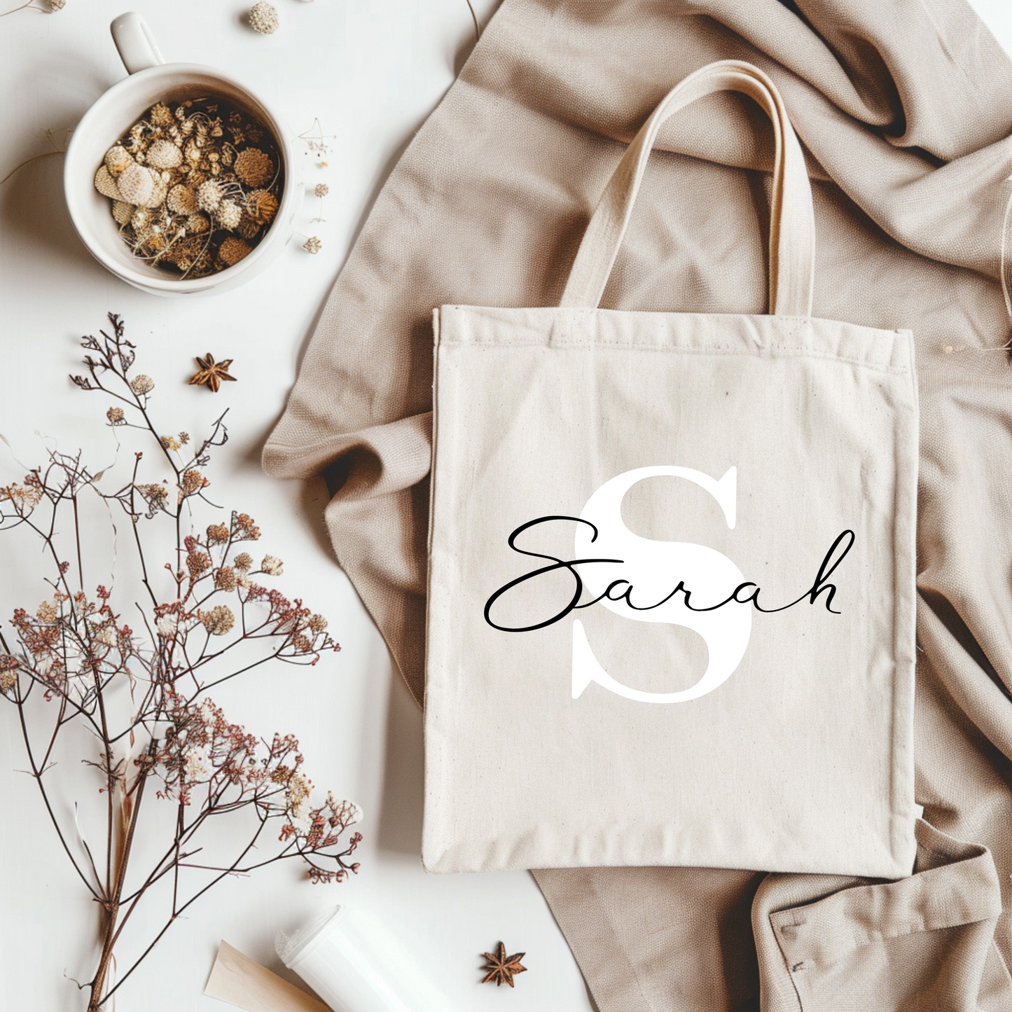 Customizable Tote Bag (Sarah font)