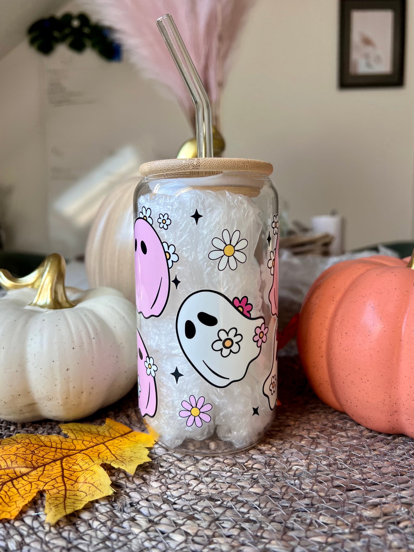 Glass tumbler flower ghosts