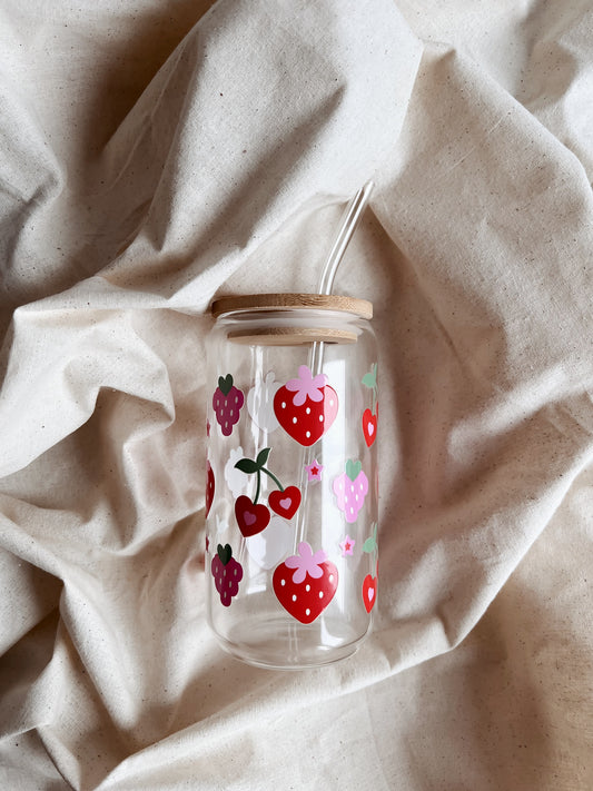 Glass Tumbler Strawberries cherry hearts