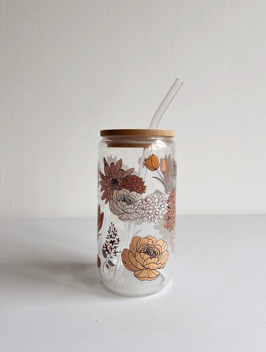 Glass Tumbler Pastel Flowers