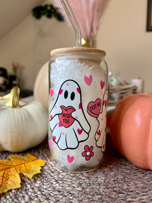 Glass tumbler valentine ghosts