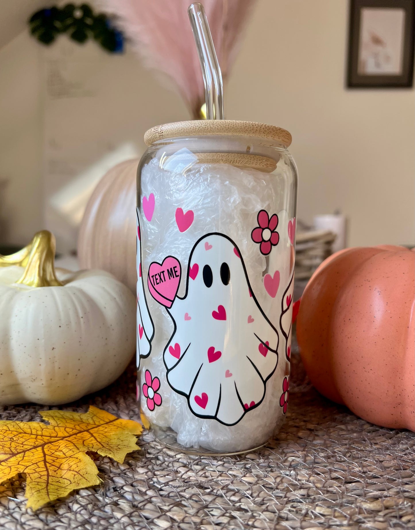 Glass tumbler valentine ghosts